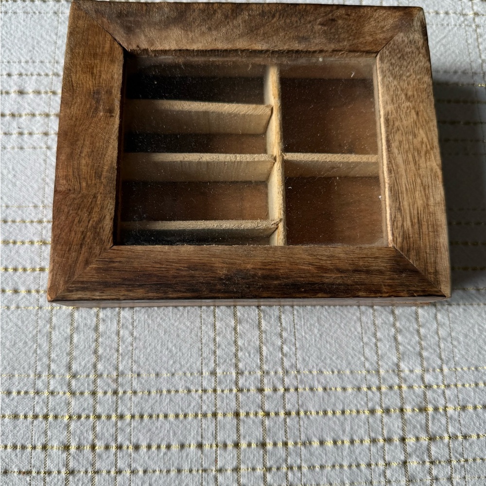Vintage rustic Wood and Glass Compartment Display/trinket Box